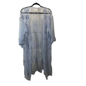 LC Lauren Conrad Sheer Lace Open Front Duster Light Blue One Size Boho Romantic